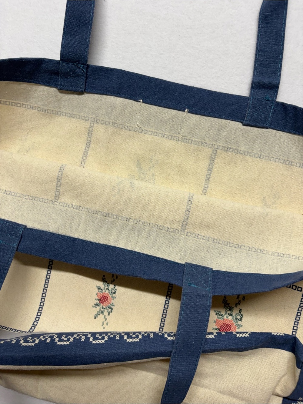 SEZANE x BAZISZT Blue
Cream & Pink Classic Floral Printed Large Canvas Tote Bag - Picture 6 of 8